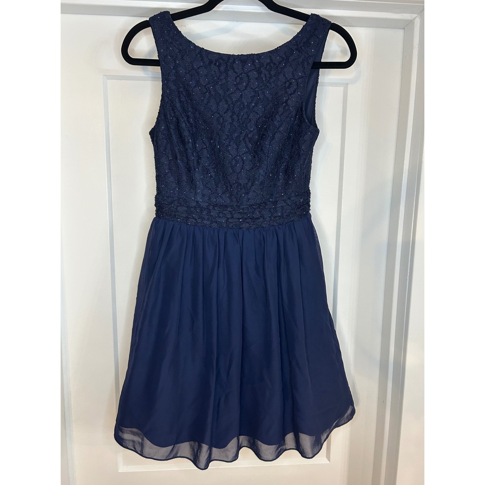 Speechless‎ Navy Blue Lace Sequin Chiffon Cocktail Dress Size 5 V-Back Zipper